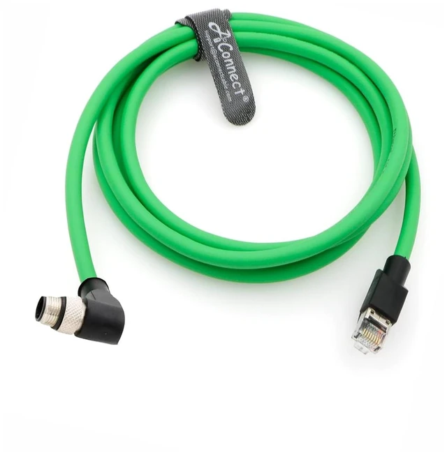 Main image of M12 D-Code Right Angle 4 Pin Male to RJ45 Shielded Cat5e Flexible Ethernet Waterproof Cable for Cognex Industrial Camera 2M