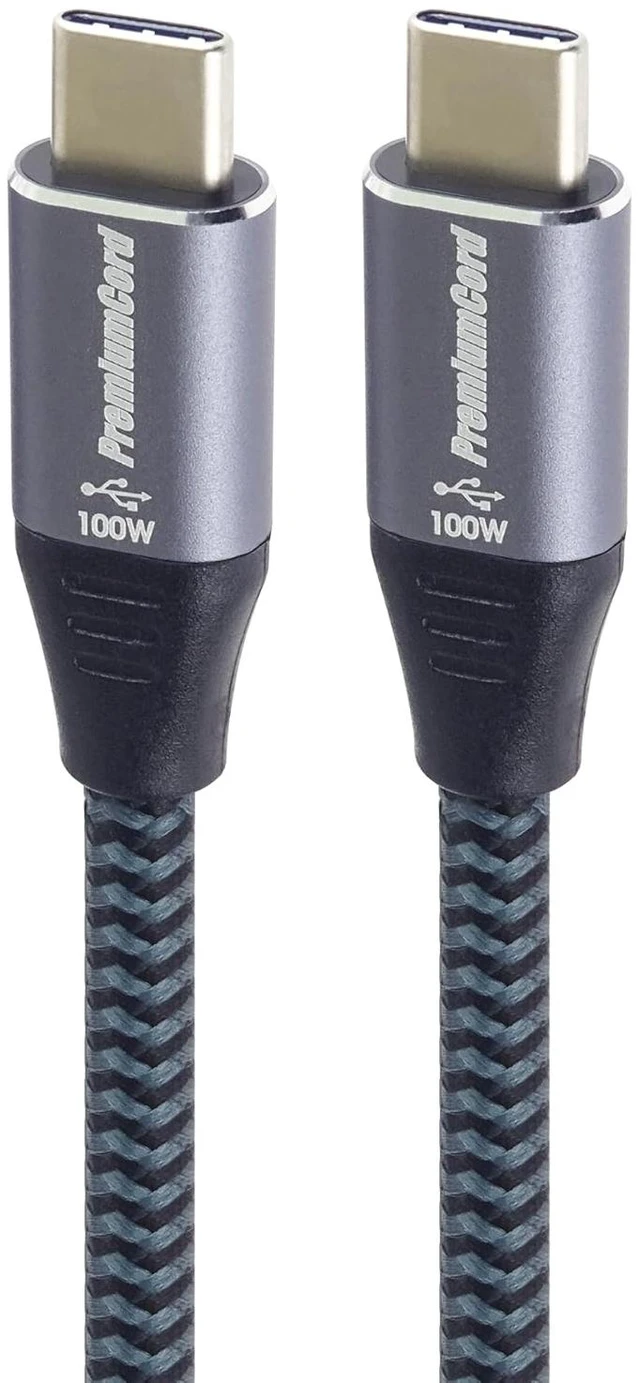 Alt view image 2 of 7 - PremiumCord 1.5m USB-C to USB-C Cable, 5A/100W Charging, 480Mbit/s Data, Black/Grey