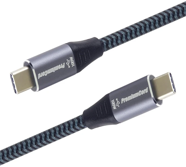Alt view image 4 of 7 - PremiumCord 1.5m USB-C to USB-C Cable, 5A/100W Charging, 480Mbit/s Data, Black/Grey