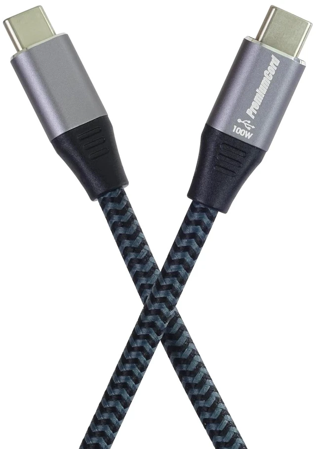 Alt view image 3 of 7 - PremiumCord 1.5m USB-C to USB-C Cable, 5A/100W Charging, 480Mbit/s Data, Black/Grey