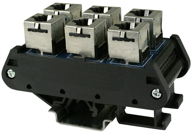 Main image of ASI 16023, Type IMRJ0845-2X3, RJ45 Patch Panel Interface Module, DIN Rail Mounted, Connects 2 Sets of 3 Cat5 Ethernet Cables through 2 Circuits