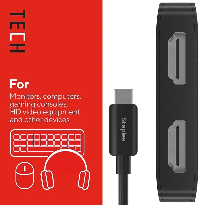 Alt view image 4 of 6 - Staples TECH USB-C to HDMI Adapter Cable, 6 Inch, Male-to-Female