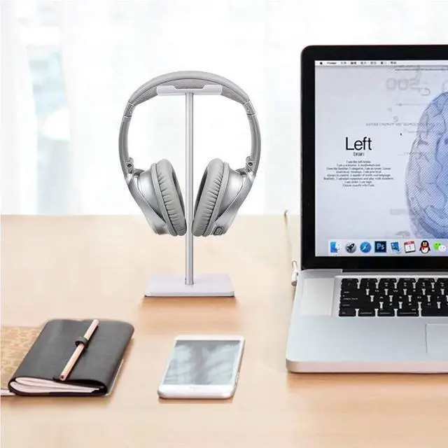 Alt view image 2 of 4 - Headphone Stand Gaming Headset Holder Universal Aluminum Metal Headphone Holder Hanger with Aluminum Supporting Bar Flexible Headrest ABS Solid Base for All Headphone,White