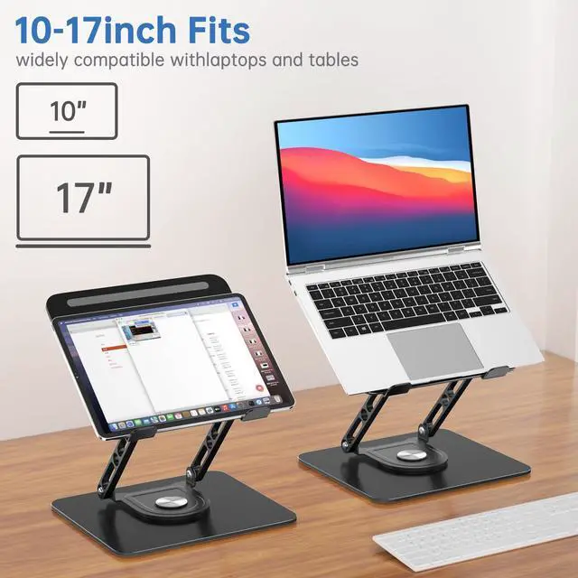 Alt view image 2 of 7 - Laptop Stand for Desk Adjustable Computer Stand with 360 Rotating Base Ergonomic Laptop Riser Mount for Desk Foldable Protable Computer Desk Fits with MacBook Pro Air,
