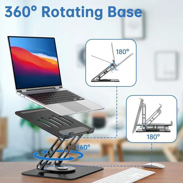 Alt view image 3 of 7 - Laptop Stand for Desk Adjustable Computer Stand with 360 Rotating Base Ergonomic Laptop Riser Mount for Desk Foldable Protable Computer Desk Fits with MacBook Pro Air,