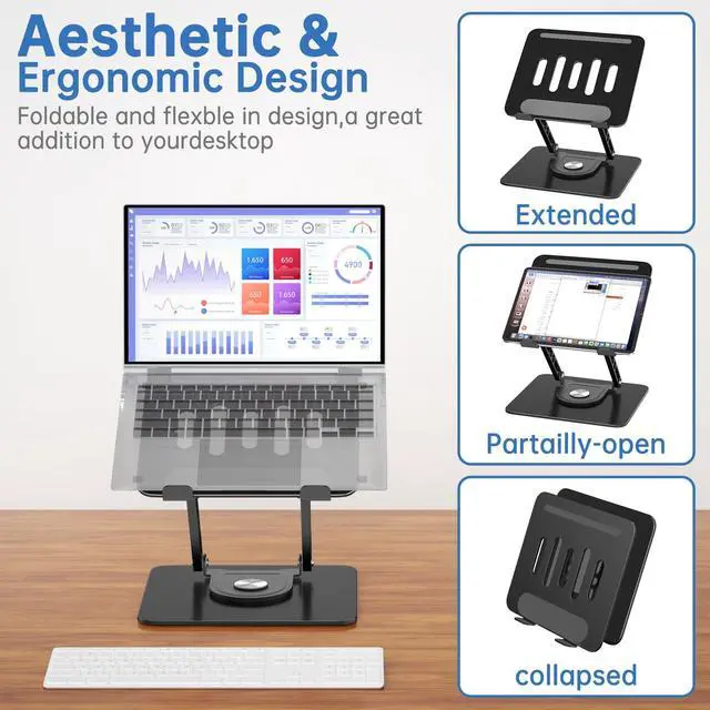 Alt view image 4 of 7 - Laptop Stand for Desk Adjustable Computer Stand with 360 Rotating Base Ergonomic Laptop Riser Mount for Desk Foldable Protable Computer Desk Fits with MacBook Pro Air,