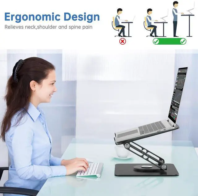 Alt view image 6 of 7 - Laptop Stand for Desk Adjustable Computer Stand with 360 Rotating Base Ergonomic Laptop Riser Mount for Desk Foldable Protable Computer Desk Fits with MacBook Pro Air,