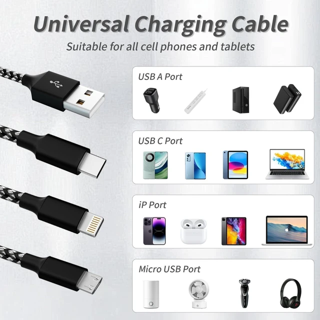 Alt view image 5 of 7 - 3 IN 1 Multi Charging Cable Phone Chargers for Multiple Devices 2Pack 4FT