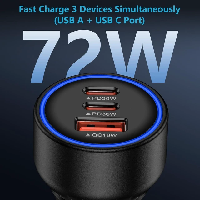 Alt view image 2 of 7 - Multi 3 Ports Fast Car Charger Adapter 12V Auto Vehicle Plug USB C & USB A