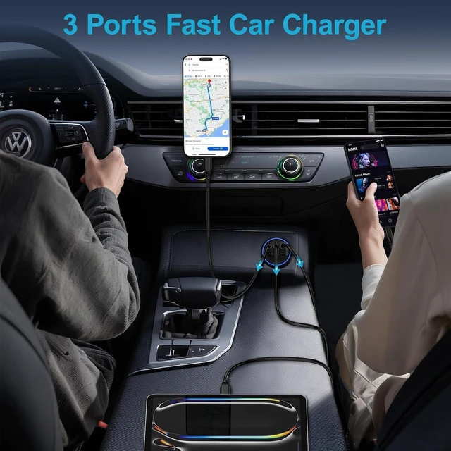 Alt view image 5 of 7 - Multi 3 Ports Fast Car Charger Adapter 12V Auto Vehicle Plug USB C & USB A
