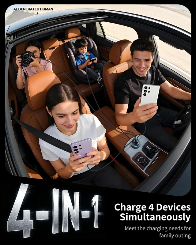 Alt view image 3 of 7 - Car Charger USB C 4-Port 90W Super Fast Charging Car Phone Charger Adapter