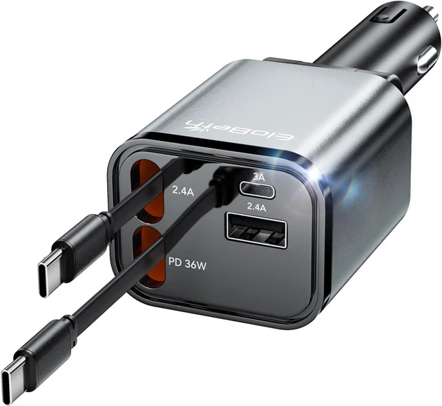 Main image of Retractable Car Charger for iPhone 18 Pro 75W Car Charger USB C Fast Charge