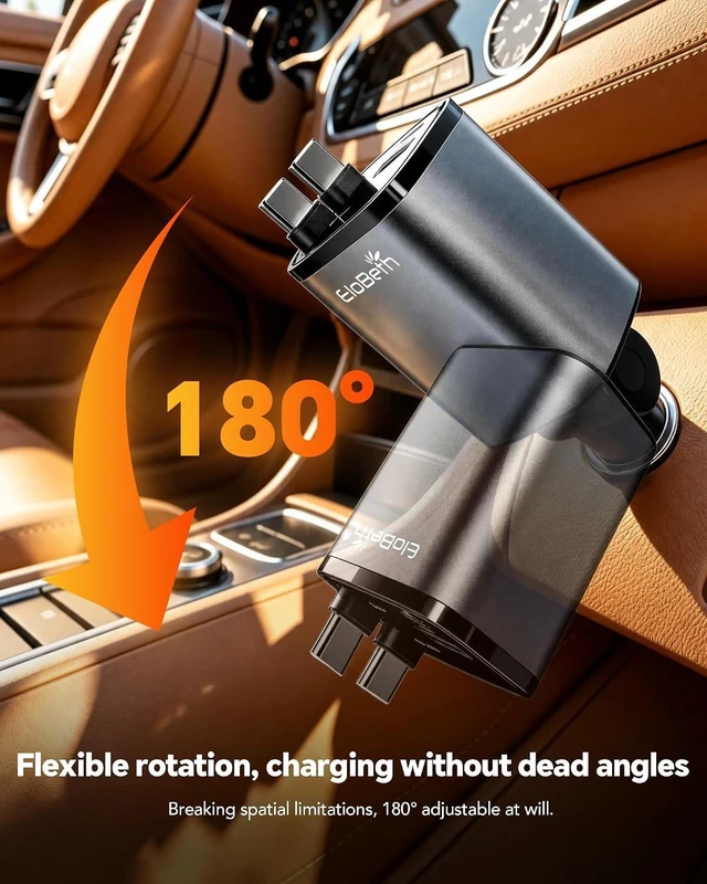 Alt view image 7 of 7 - Retractable Car Charger for iPhone 18 Pro 75W Car Charger USB C Fast Charge
