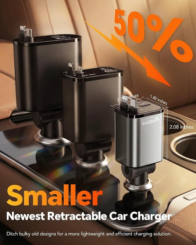 Alt view image 6 of 7 - Retractable Car Charger for iPhone 18 Pro 75W Car Charger USB C Fast Charge