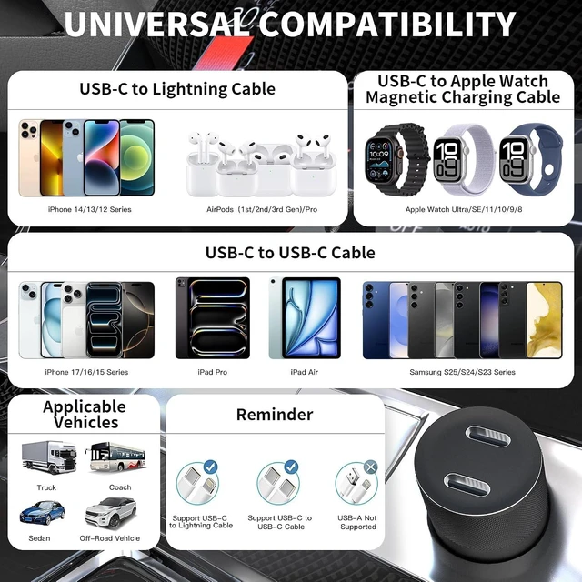 Alt view image 5 of 7 - USB?C Car Charger 2?Pack 60W Dual Fast Charging Cigarette Lighter Adapter