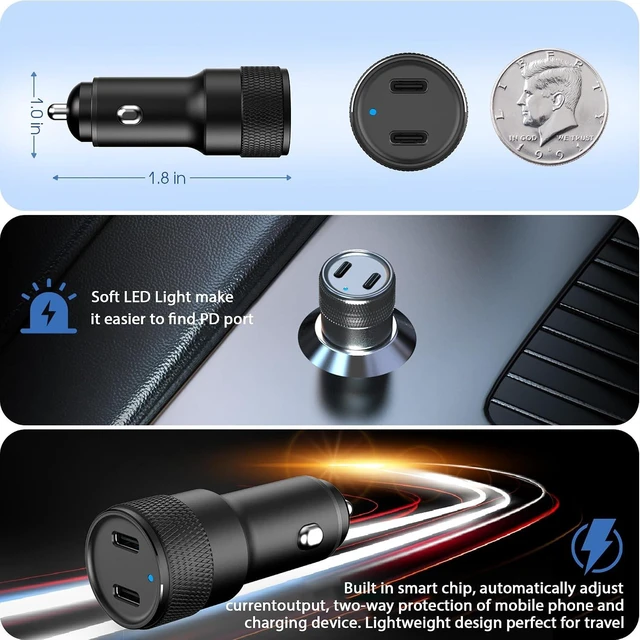 Alt view image 6 of 7 - USB?C Car Charger 2?Pack 60W Dual Fast Charging Cigarette Lighter Adapter