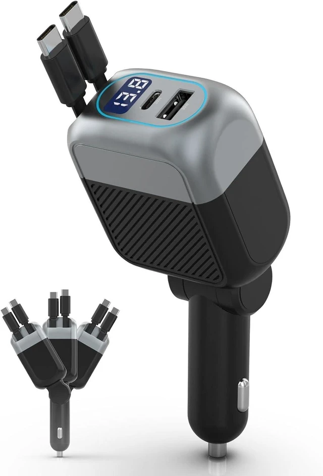 Main image of 170W Dual USB C Retractable Car Charger 4-in-1 Fast Charging Car Adapter