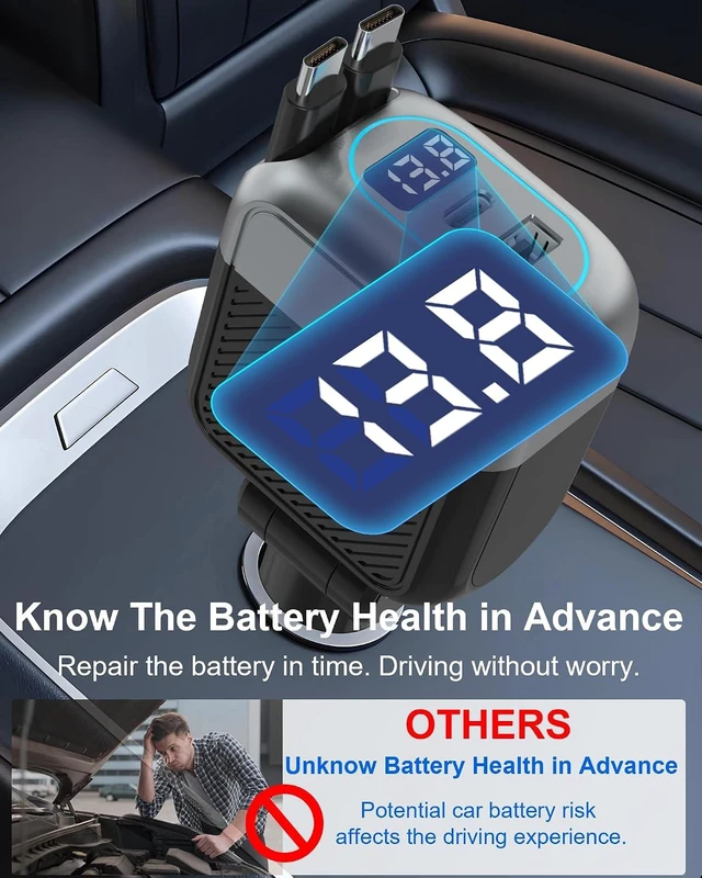 Alt view image 7 of 7 - 170W Dual USB C Retractable Car Charger 4-in-1 Fast Charging Car Adapter