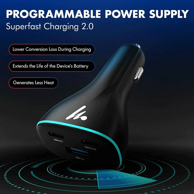 Alt view image 3 of 7 - PD 130W Superfast Charging 2.0 Car Charger with 2XType C & USB-A PPS & QC 3.0 Triple Port (100W + 30W + 18W) 12V24V Compatible Multi-Layer Protection 2-Years Manufacturer Warranty