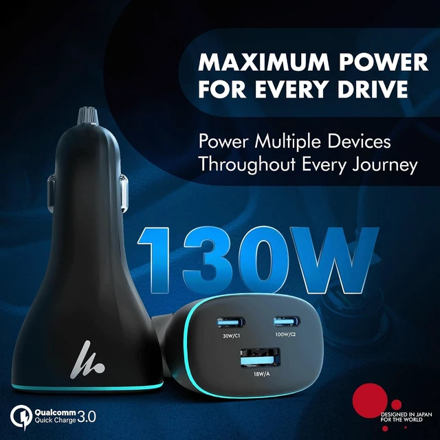 Alt view image 2 of 7 - PD 130W Superfast Charging 2.0 Car Charger with 2XType C & USB-A PPS & QC 3.0 Triple Port (100W + 30W + 18W) 12V24V Compatible Multi-Layer Protection 2-Years Manufacturer Warranty