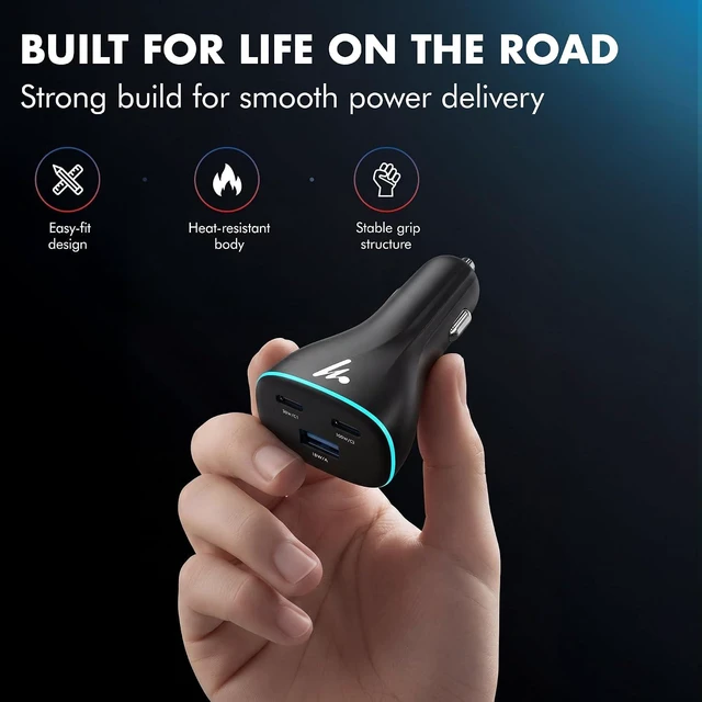 Alt view image 7 of 7 - PD 130W Superfast Charging 2.0 Car Charger with 2XType C & USB-A PPS & QC 3.0 Triple Port (100W + 30W + 18W) 12V24V Compatible Multi-Layer Protection 2-Years Manufacturer Warranty