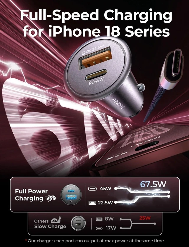 Alt view image 2 of 7 - 67.5W 12V Car Charger Cigarette Lighter USB Charger Fast Charging