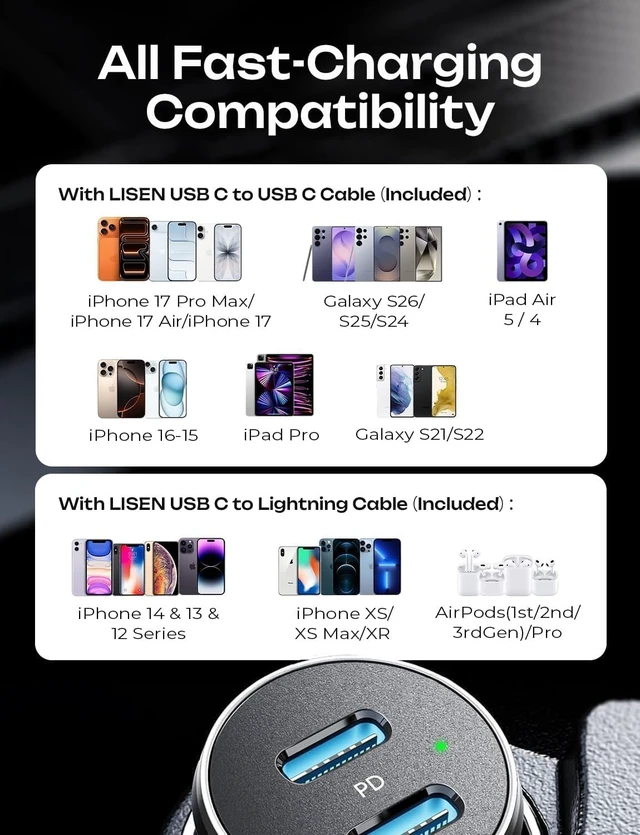 Alt view image 6 of 7 - 67.5W 12V Car Charger Cigarette Lighter USB Charger Fast Charging