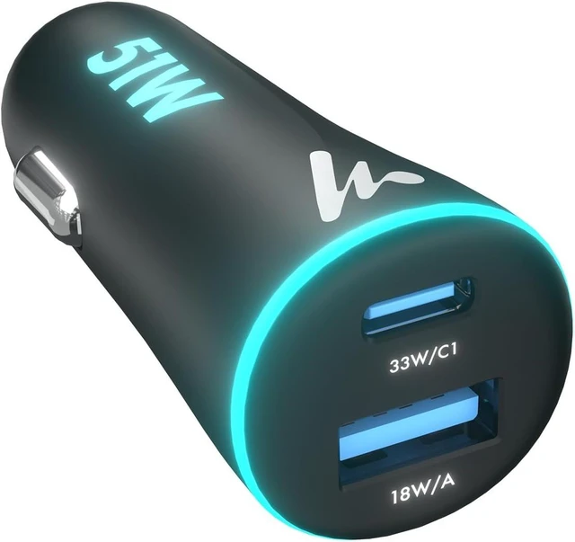 Main image of PD 51W Superfast Charging Car Charger with Type C and USB A Power Delivery PPS & QC 3.0 Dual Port (33W + 18W) 12V24V Compatible Multi-Layer Protection 2-Years Manufacturer Warranty