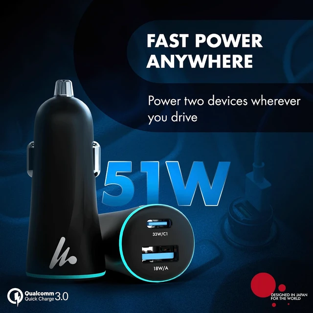 Alt view image 2 of 7 - PD 51W Superfast Charging Car Charger with Type C and USB A Power Delivery PPS & QC 3.0 Dual Port (33W + 18W) 12V24V Compatible Multi-Layer Protection 2-Years Manufacturer Warranty