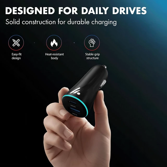 Alt view image 7 of 7 - PD 51W Superfast Charging Car Charger with Type C and USB A Power Delivery PPS & QC 3.0 Dual Port (33W + 18W) 12V24V Compatible Multi-Layer Protection 2-Years Manufacturer Warranty