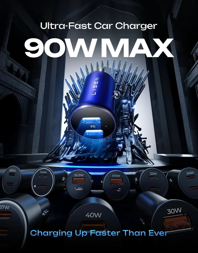 Alt view image 3 of 7 - 90W USB C Car Charger USB C Fast Charge PD3.0 Fast Car Charger Blue