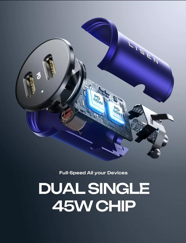 Alt view image 6 of 7 - 90W USB C Car Charger USB C Fast Charge PD3.0 Fast Car Charger Blue