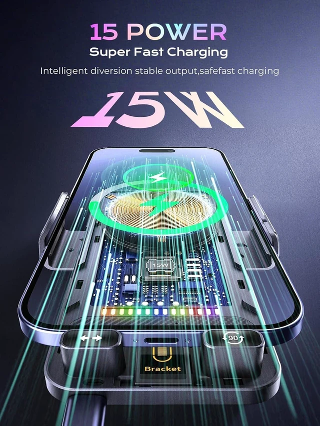 Alt view image 4 of 7 - Phone Holders 15W Wireless Car Charger Smart Screen Rotation