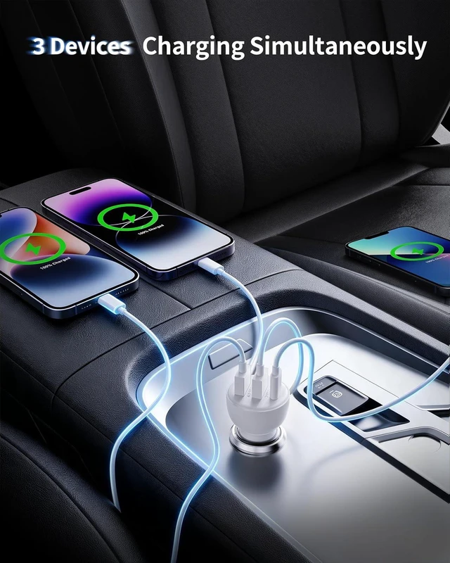 Alt view image 4 of 7 - 3-Port 70W Fast Car Charger for iPhone 14 13 12 11 Pro Max SE XR XS X 8 7 6
