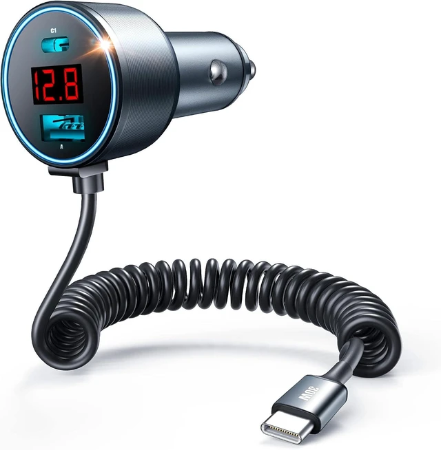 Main image of 75W 3-Port USB C Fast Car Charger with 6ft Coiled Type C Cable for Phone