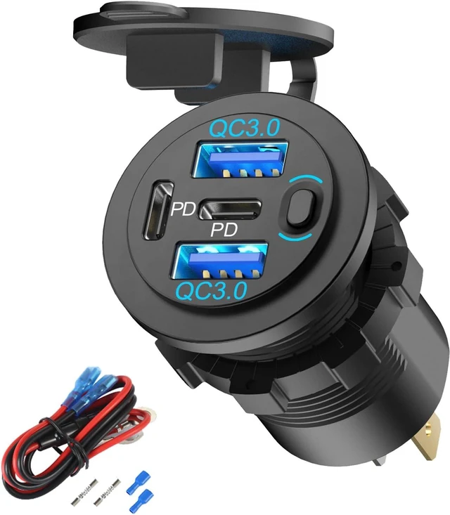 Main image of 78W 4 Port 12V USB Outlet Car Charger Super Fast Dual PD3.0 & QC3.0 Multiple USB Port for Car USB C Cigarette Lighter Replacement 12 Volt Socket Waterproof for Marine Boat Motorcycle RV Golf Cart