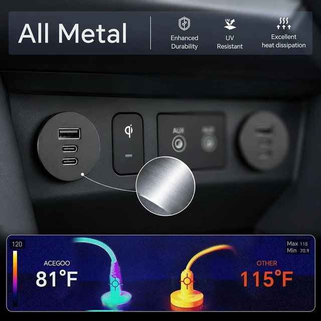 Alt view image 5 of 7 - 78W 12V USB Outlet 3 Port Fast Charging Aluminum Car USB C Charger