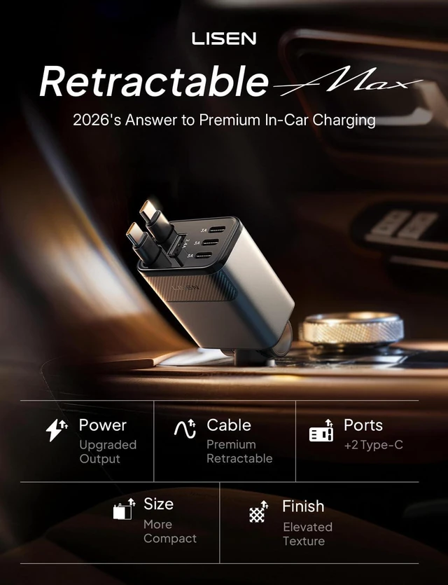 Alt view image 2 of 7 - 138W Retractable USB C Car Charger Fast Charge 6-Port for iPhone 18