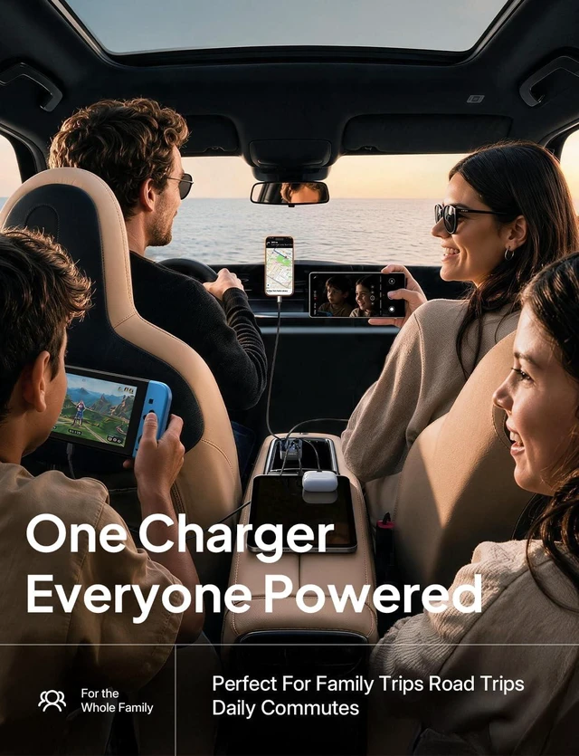 Alt view image 3 of 7 - 138W Retractable USB C Car Charger Fast Charge 6-Port for iPhone 18
