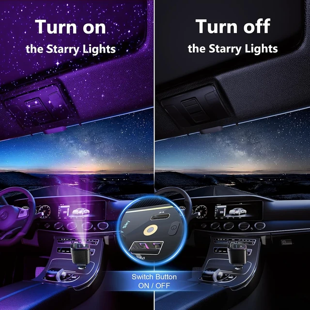 Alt view image 3 of 6 - Retractable Car Charger with Starlight 66W Starlight in Car roof 4 in 1 Retractable Car Phone Charger Adapter Fast Charging USB C Cable Compatible with iPhone 17/16/15/14/13/12