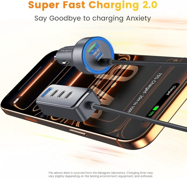 Alt view image 4 of 7 - 127.5W Fast USB C Car Charger Multiple Ports 6 Port Road Trip Essentials