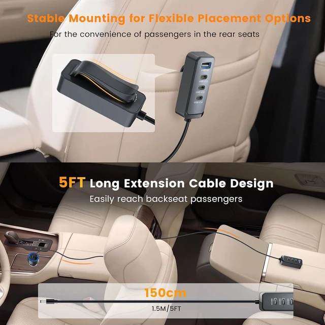 Alt view image 5 of 7 - 127.5W Fast USB C Car Charger Multiple Ports 6 Port Road Trip Essentials