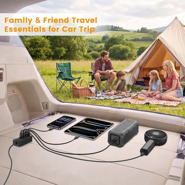 Alt view image 6 of 7 - 127.5W Fast USB C Car Charger Multiple Ports 6 Port Road Trip Essentials