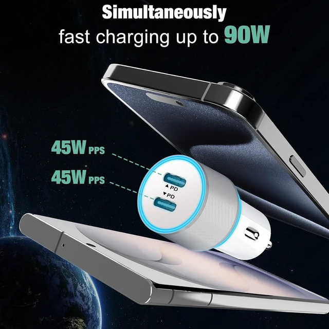 Alt view image 2 of 7 - 90W Car Charger USB C Fast Charge for iPhone 18 Pro Max/Duo/17/16/Android