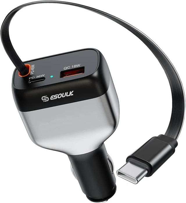 Main image of 81W Retractable Car Charger 45W USB-C Cable 3-Port Fast Charger
