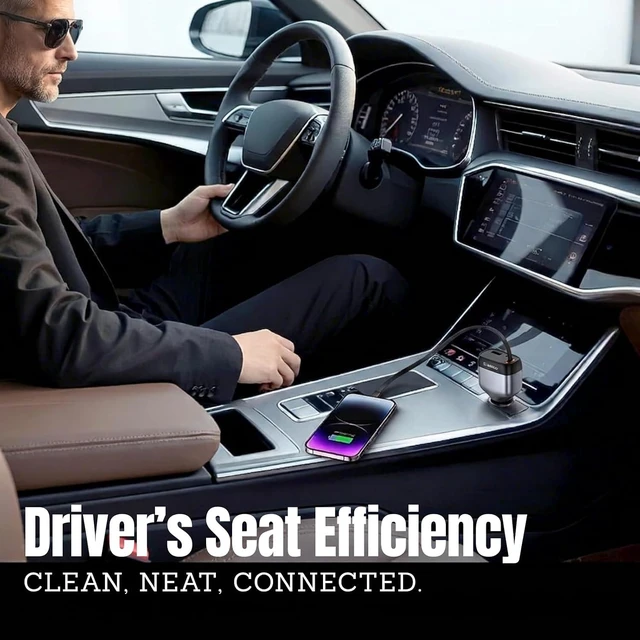 Alt view image 3 of 7 - 81W Retractable Car Charger 45W USB-C Cable 3-Port Fast Charger