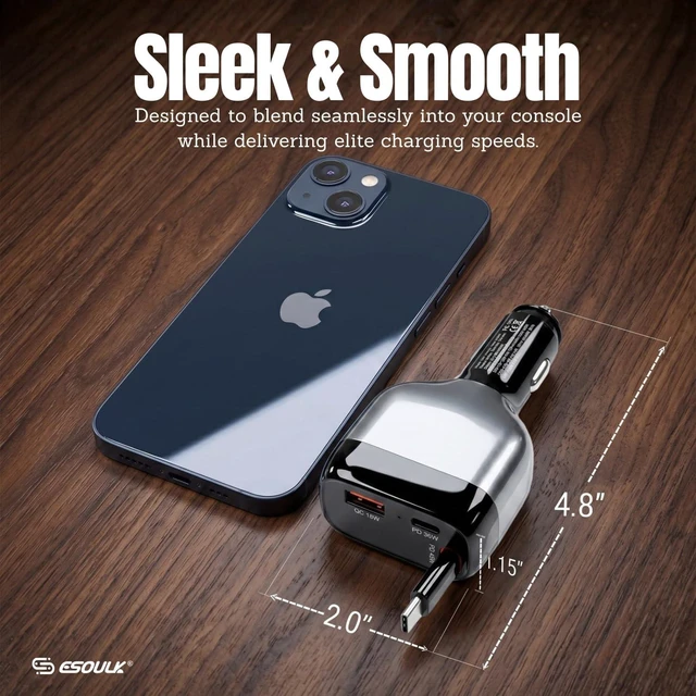 Alt view image 4 of 7 - 81W Retractable Car Charger 45W USB-C Cable 3-Port Fast Charger