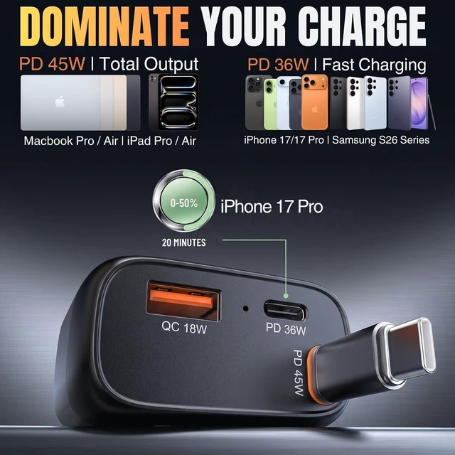 Alt view image 6 of 7 - 81W Retractable Car Charger 45W USB-C Cable 3-Port Fast Charger