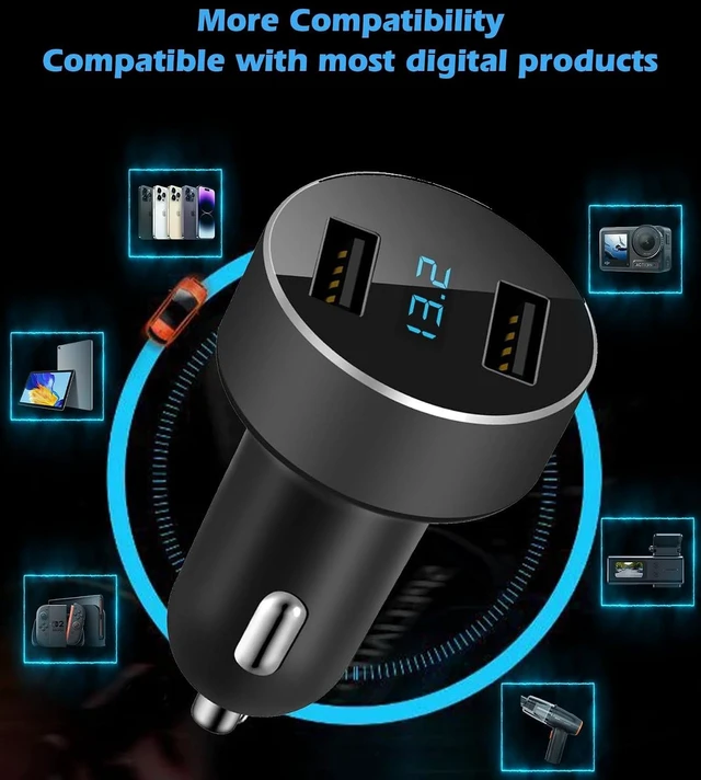 Alt view image 4 of 7 - 2 USB Car Charger 12V/24V Voltage Meter Black