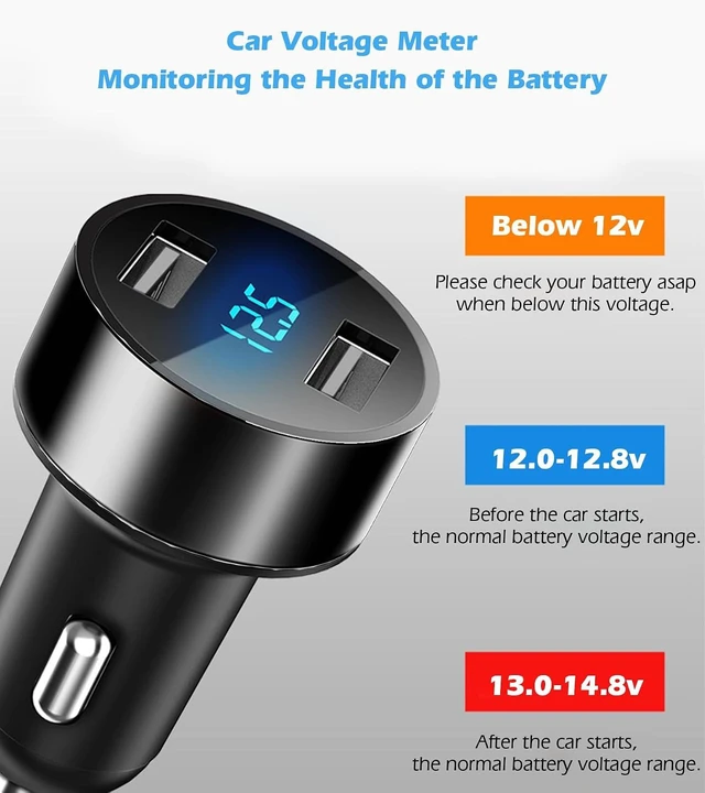 Alt view image 5 of 7 - 2 USB Car Charger 12V/24V Voltage Meter Black